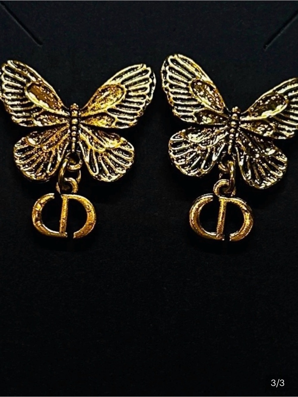 Dior Gold Butterfly Drop Earrings with CD Charm - Picture 3 of 3